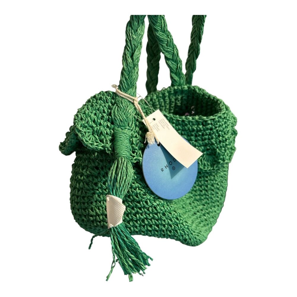 Rhode Green Crochet Crossbody Bag Boho Woven Tassel Purse